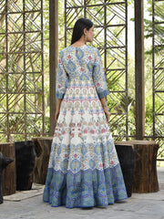 Blue Vasansi Silk Printed Anarkali Gown