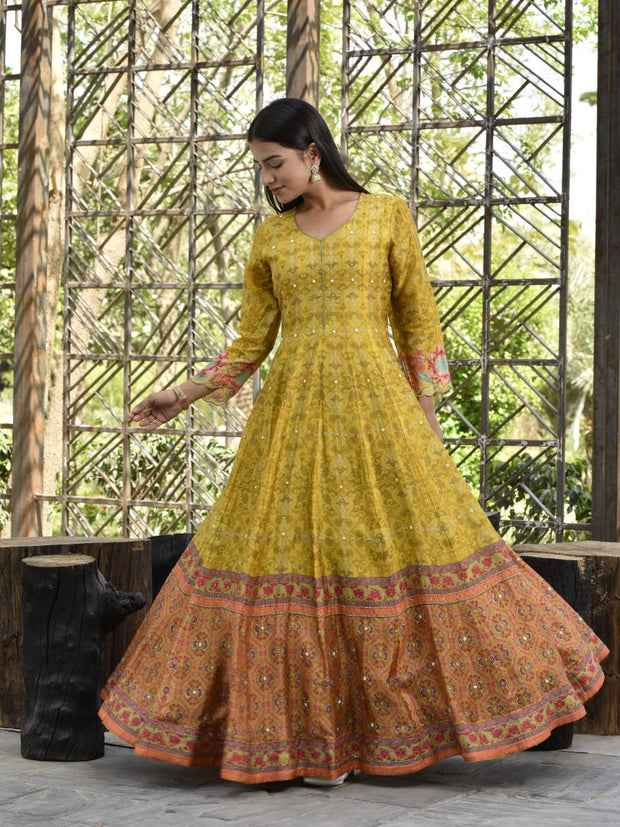 Pear Green Vasansi Silk Printed Anarkali Gown