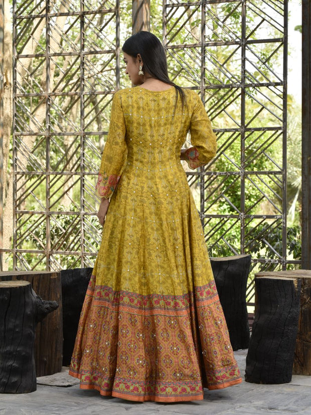 Pear Green Vasansi Silk Printed Anarkali Gown