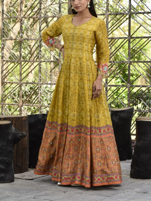 Pear Green Vasansi Silk Printed Anarkali Gown