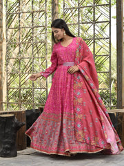 Pink Vasansi Silk Printed Anarkali Gown