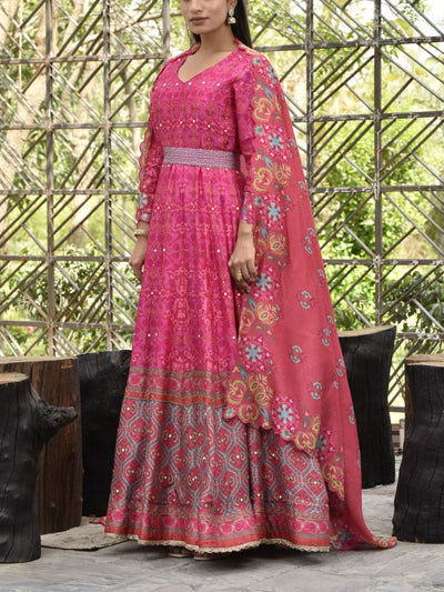 Pink Vasansi Silk Printed Anarkali Gown