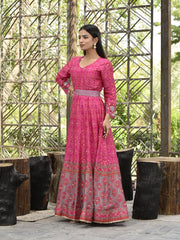 Pink Vasansi Silk Printed Anarkali Gown