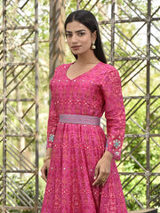 Pink Vasansi Silk Printed Anarkali Gown