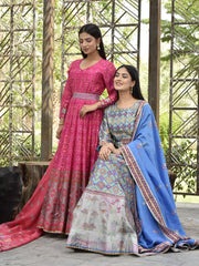 Pink Vasansi Silk Printed Anarkali Gown