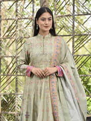 Laurel Green Vasansi Silk Printed Anarkali Gown