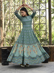 Hunter Green Vasansi Silk Printed Anarkali Gown