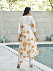 White and Yellow Floral Printed Vasansi Silk Co-ord Set