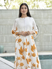 White and Yellow Floral Printed Vasansi Silk Co-ord Set