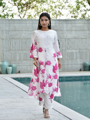 White and Pink Floral Printed Vasansi Silk Co-ord Set