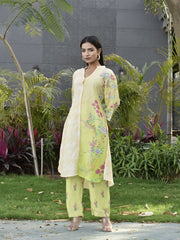 Lime Green and Cream Vasansi Silk Printed Co-ord Set