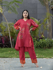 Red Vasansi Silk Printed Co-ord Set