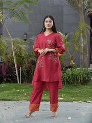 Red Vasansi Silk Printed Co-ord Set