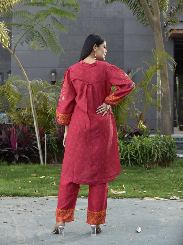 Red Vasansi Silk Printed Co-ord Set