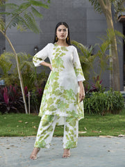 White and Green Vasansi Silk Printed Co-ord Set