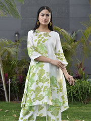 White and Green Vasansi Silk Printed Co-ord Set