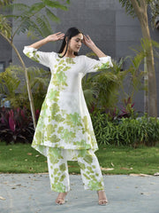 White and Green Vasansi Silk Printed Co-ord Set