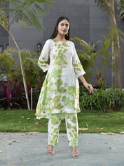 White and Green Vasansi Silk Printed Co-ord Set