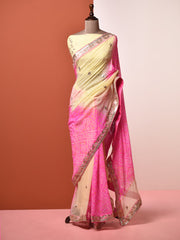 Pink And Yellow Georgette Saree