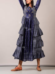 Blue Handcrafted Tiered Dress