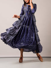 Blue Handcrafted Tiered Dress