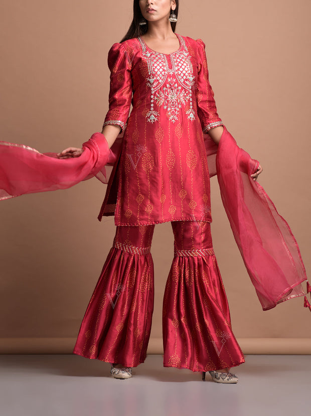 Red Vasansi Silk Suit Set