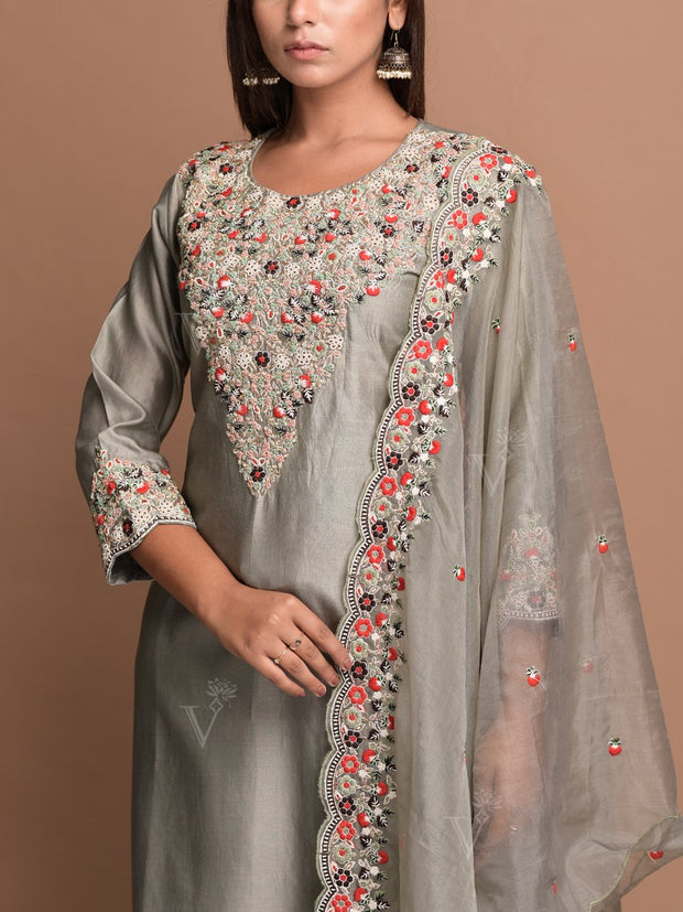 Grey Chanderi Suit Set