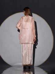 Powder Pink Organza Top with Jacket and Pant Set