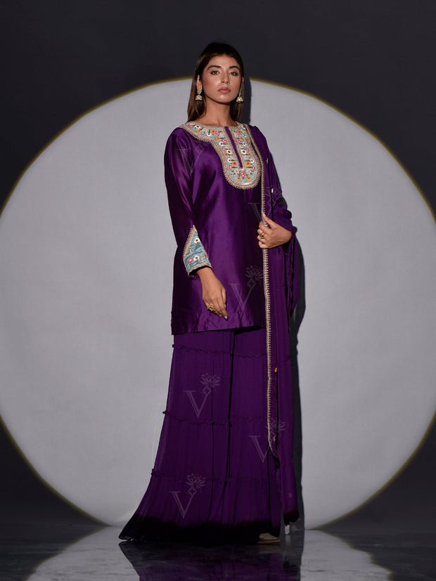 Violet Chanderi Kurta and Georgette Sharara Set