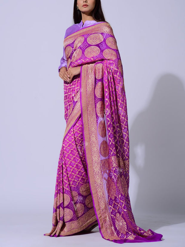 Purple Pure Georgette Zari Saree