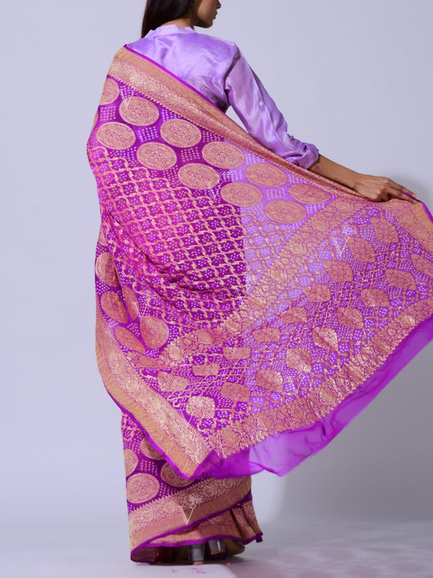 Purple Pure Georgette Zari Saree