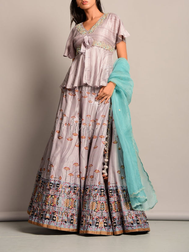 Grey Peplum Lehenga Set