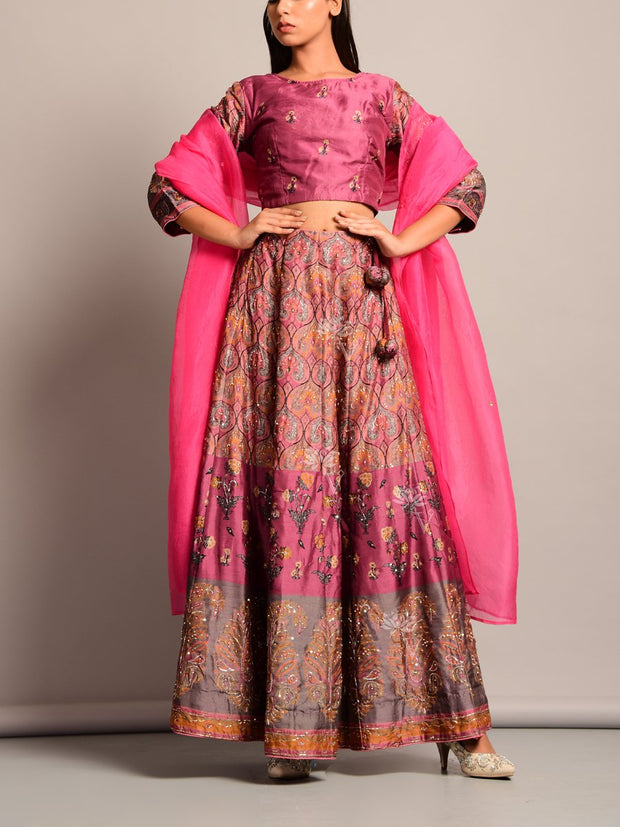 Old Rose Silk Handcrafted Lehenga Set