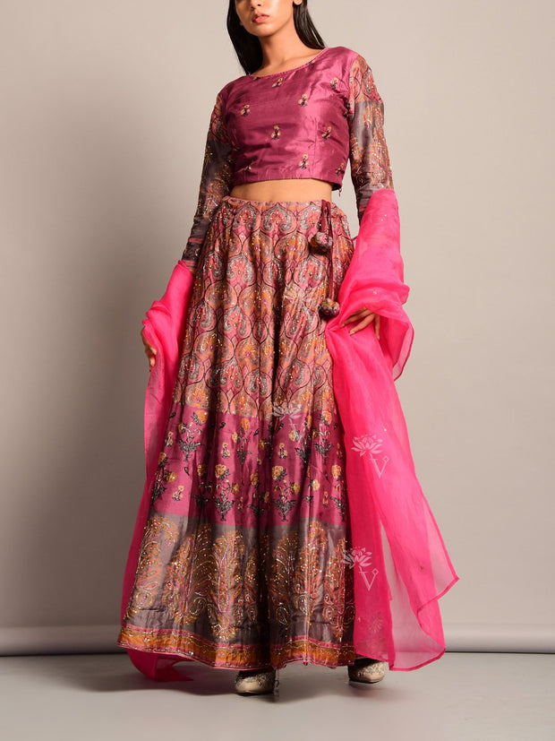 Old Rose Silk Handcrafted Lehenga Set