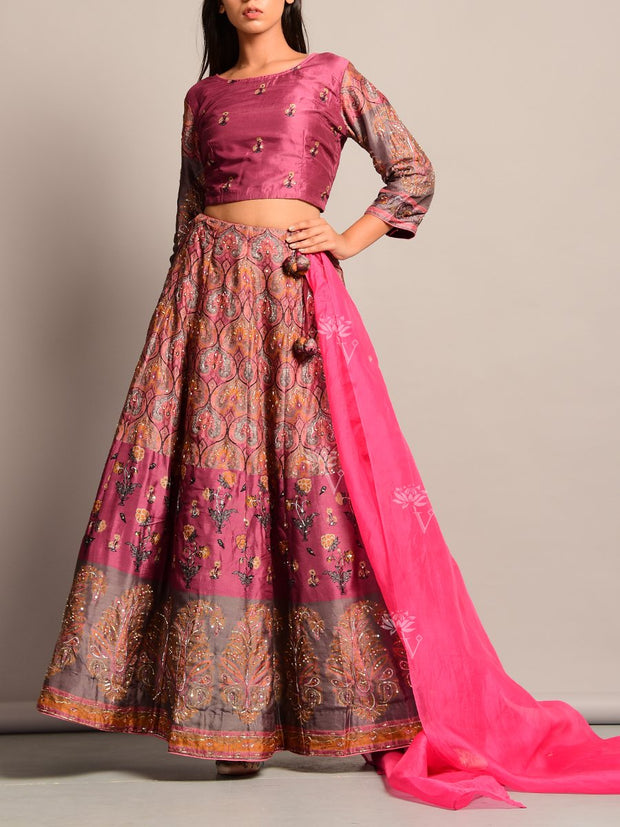 Old Rose Silk Handcrafted Lehenga Set