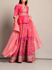 Pink Peplum Lehenga Set