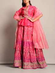 Pink Peplum Lehenga Set