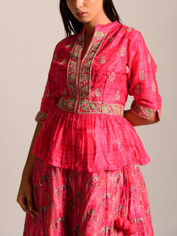 Pink Peplum Lehenga Set