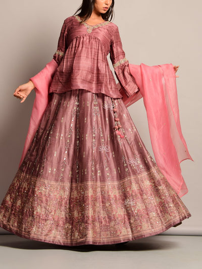 Old Rose Peplum Lehenga Set