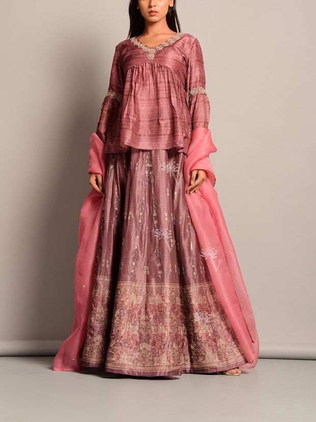 Old Rose Peplum Lehenga Set