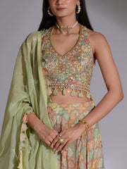 Light Green Crop Top and Skirt Set