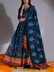 Blue Vasansi Silk Printed Anarkali Gown