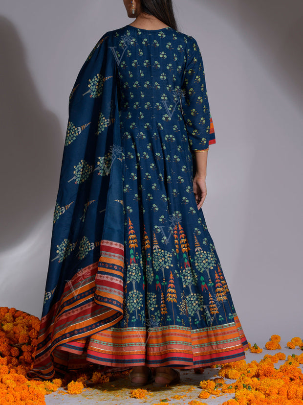 Blue Vasansi Silk Printed Anarkali Gown