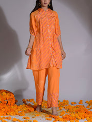 Orange Printed Leheriya Vasansi Silk Co-ord Set