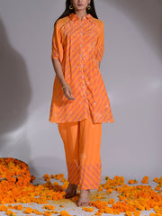 Orange Printed Leheriya Vasansi Silk Co-ord Set