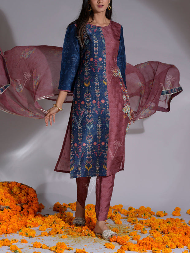 Blue and Plum Vasansi Silk Suit Set