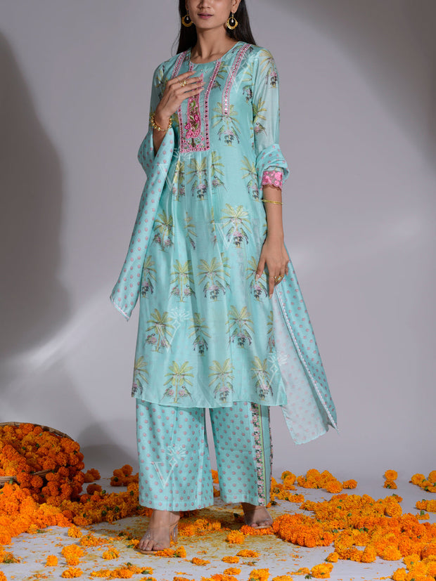 Sea Green Printed Kurta and Pant Set