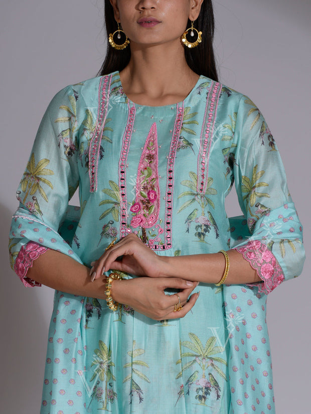 Sea Green Printed Kurta and Pant Set