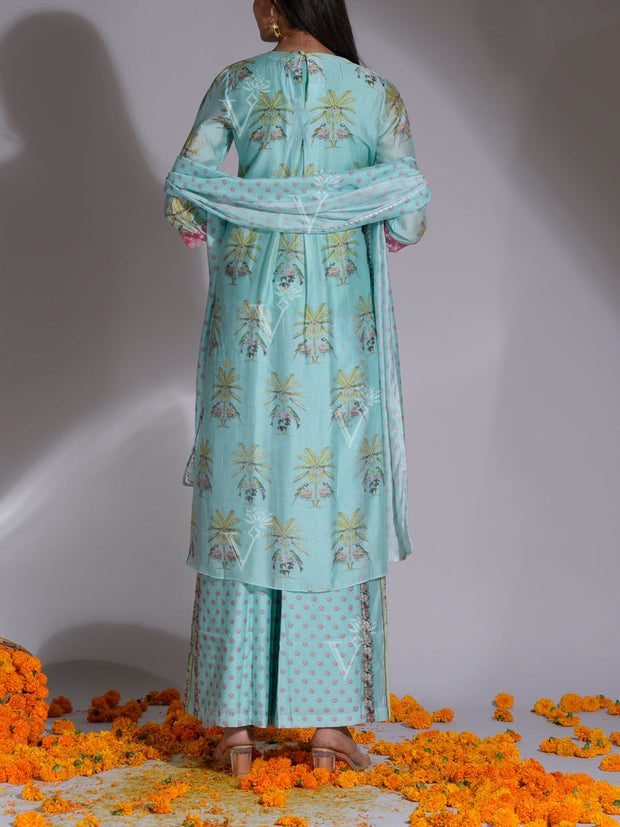 Sea Green Printed Kurta and Pant Set