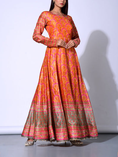 Peach Vasansi Silk  Anarkali Gown